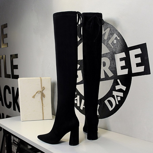 Winter Fashion High heel Suede Point Sexy Night Club Knee Boots