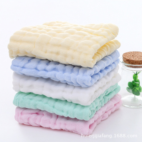 Six-layer gauze mouth towel square towel baby face wash hand towel children cartoon print plain color