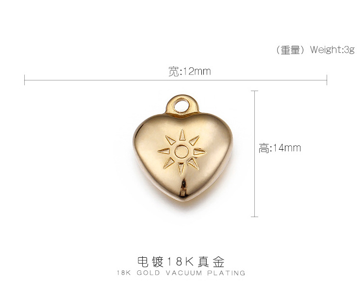 Jewelry Accessories Stainless Steel Heart-shaped Sun Pattern Cartoon Pendant Wholesale display picture 2