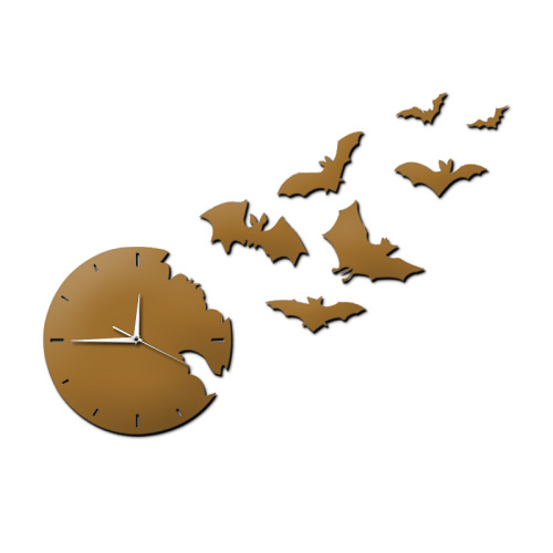 Mirror Wall Clock, Trendy and Personal, 3D Wall Sticker Clock Decor, Bat-Shaped Wall Clock