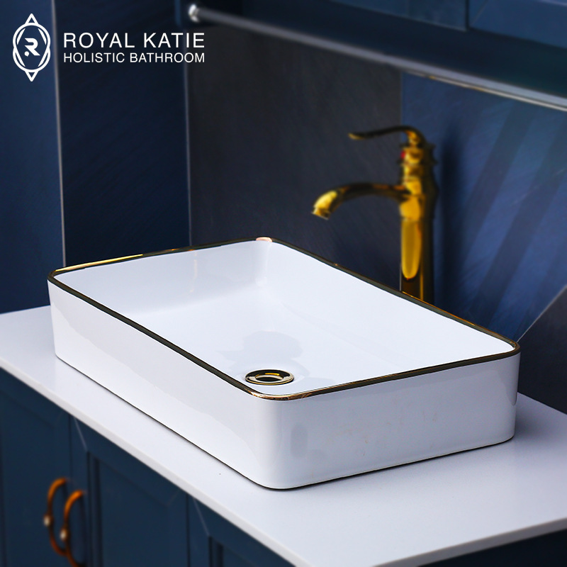 皇家凱迪衛浴潔具超薄彩金陶瓷台上盆 産地貨源批發長方形藝術盆