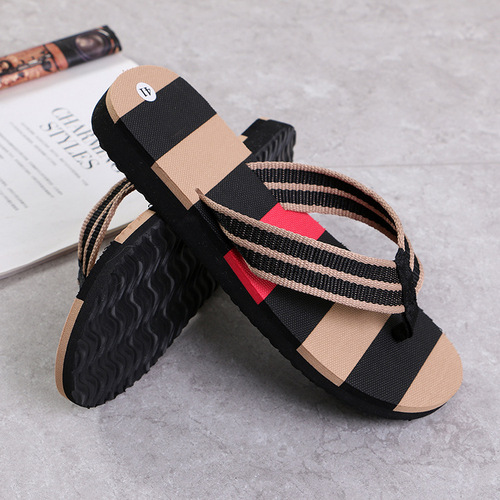 Summer men's striped color-blocked beach casual flip-flops indoor and outdoor non-slip slippers wholesale and retail