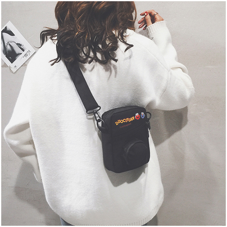 Female Canvas Wide Shoulder Strap Cartoon Cute Mobile Phone Bag Female Cool Color Matching Small Bag display picture 45