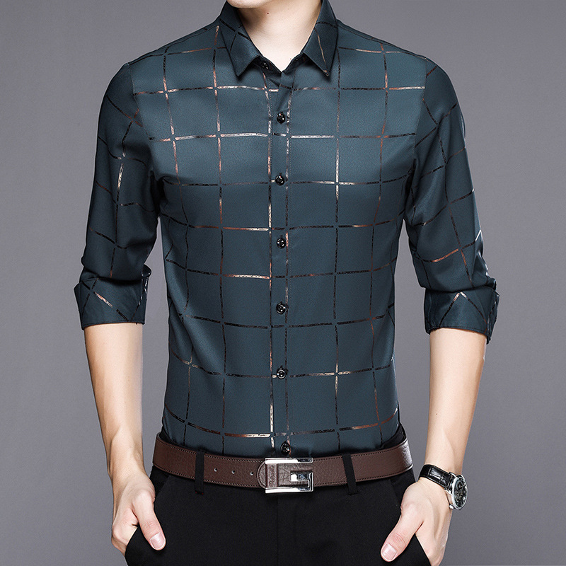 Dress shirts 2020 Spring and autumn season new pattern man Long sleeve shirt Youth men's wear Men's leisure time printing lattice shirt