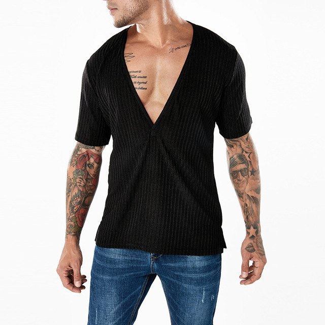 Men’s T-shirt Deep V-collar and Fashion Design Sleeveless