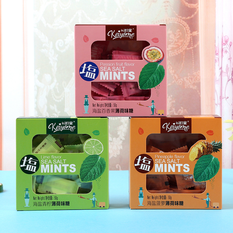 糖田米田新品包郵海鹽薄荷糖50g含片咀嚼片壓片糖清口氣零食批發