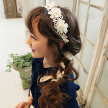 新款韩版儿童发饰刺绣花朵蕾丝飘带女童飘带发卡珍珠公主发带发箍