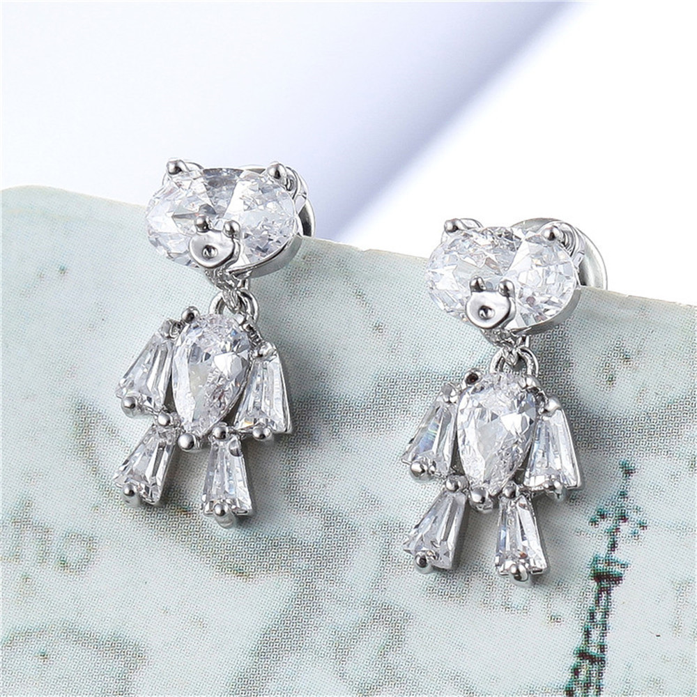 A147 superior quality 925 Silver needle Ear Studs Refinement Korean Edition fashion zircon lovely Little Bear Sweet personality Ear Studs