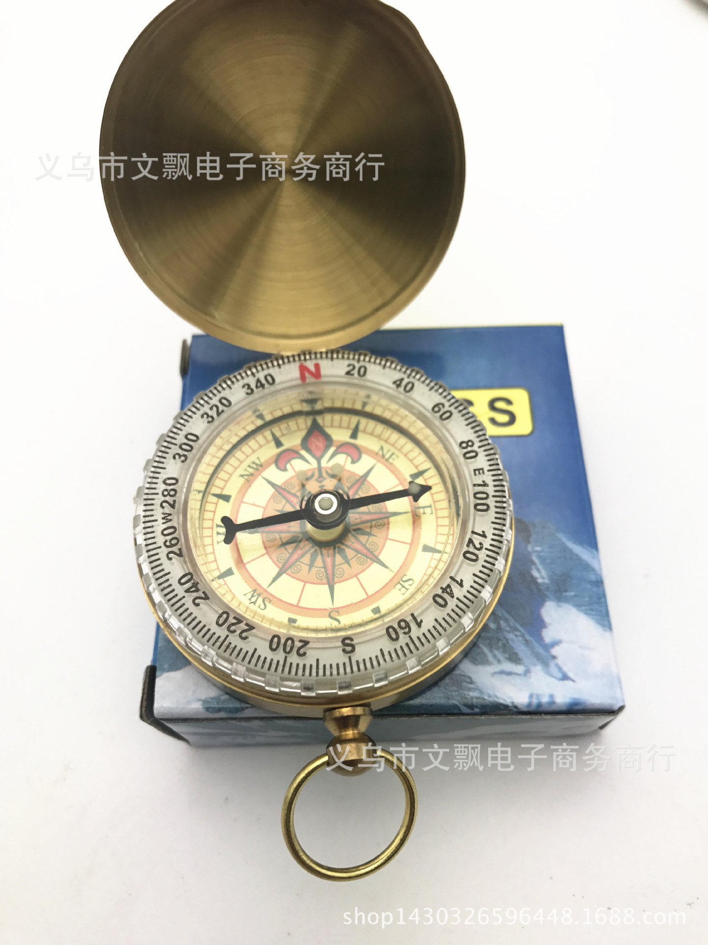 G50纯铜翻盖指南针 指北针 户外多功能金属指南针 带夜光 怀表式