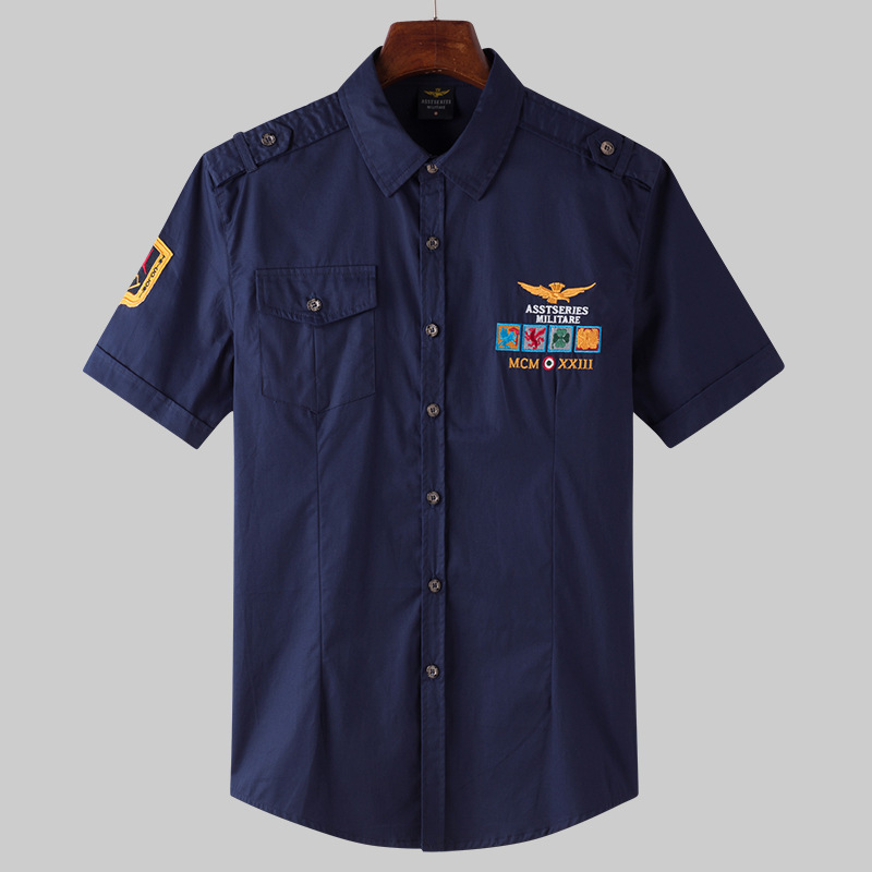 Cross-Border flight Amazon whsi Men's Youth Men's spring and summer cotton short sleeve plus size sports casual shirt