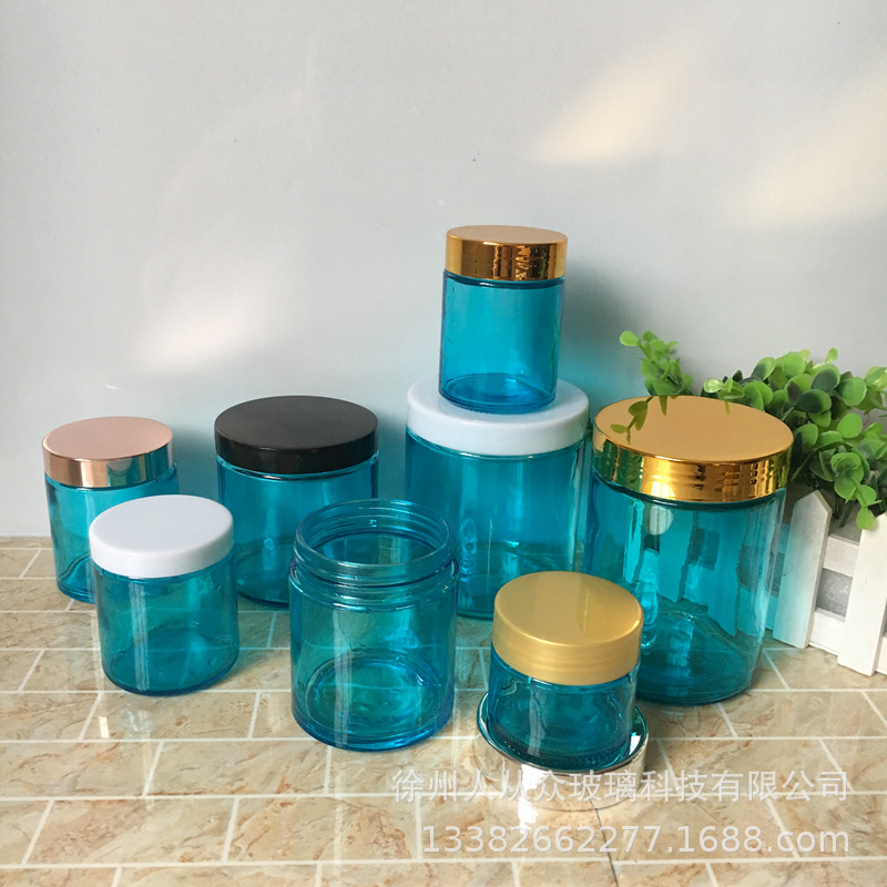 厂家现货定做80ml毫升圆形花茶罐100克蜂蜜玻璃瓶透明彩色果酱罐