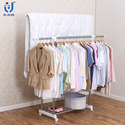 Wholesale Youlit stainless steel double pole thick clothes drying rack removable telescopic balcony clothes drying rack indoor clothes rack