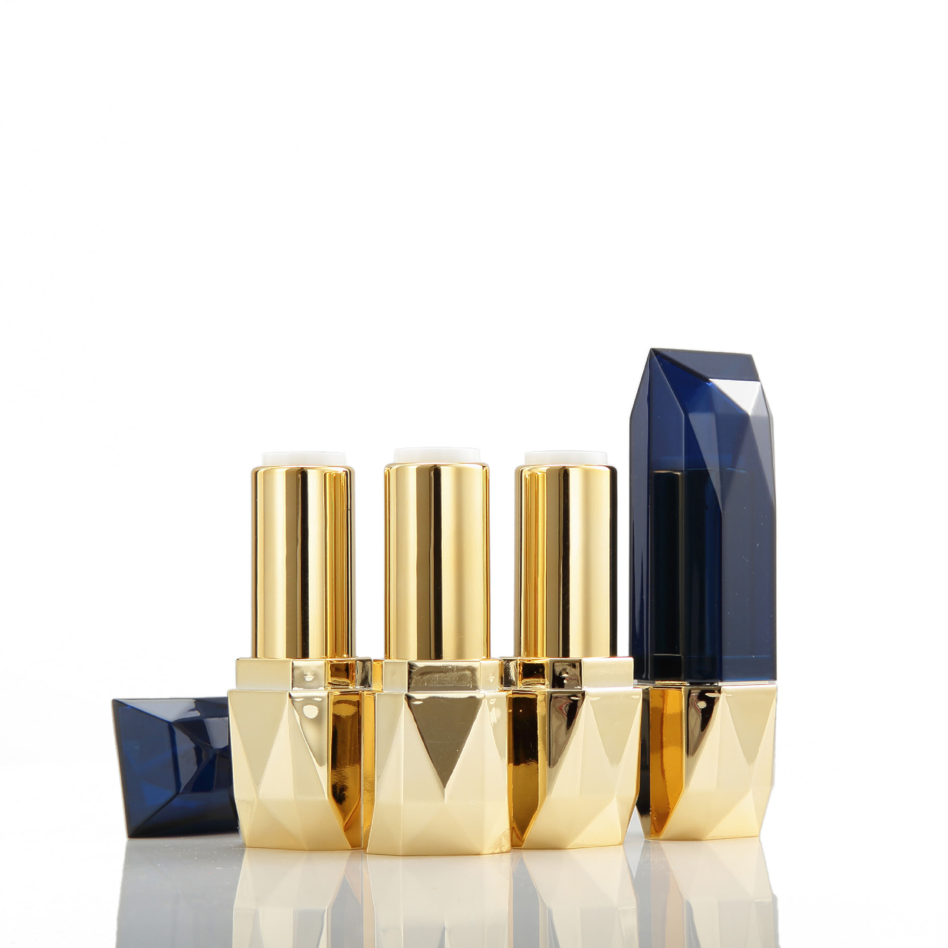 新品热销爆款站立式3.5g菱形口红管 奢华宝蓝塔金唇膏管包材