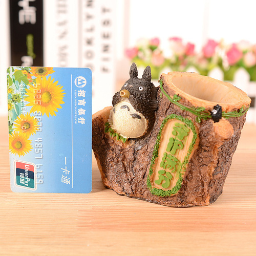 Cartoon Totoro Pen Holder Resin Crafts Pastoral Style Student Stationery Pen Holder Korean Version Creative Study Decoration