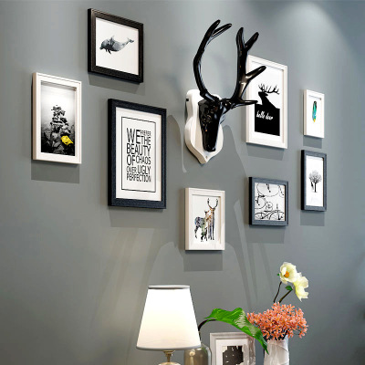factory Direct selling Northern Europe a living room decorate Wood Frame Photo wall combination Simplicity solid wood Photo wall combination wholesale