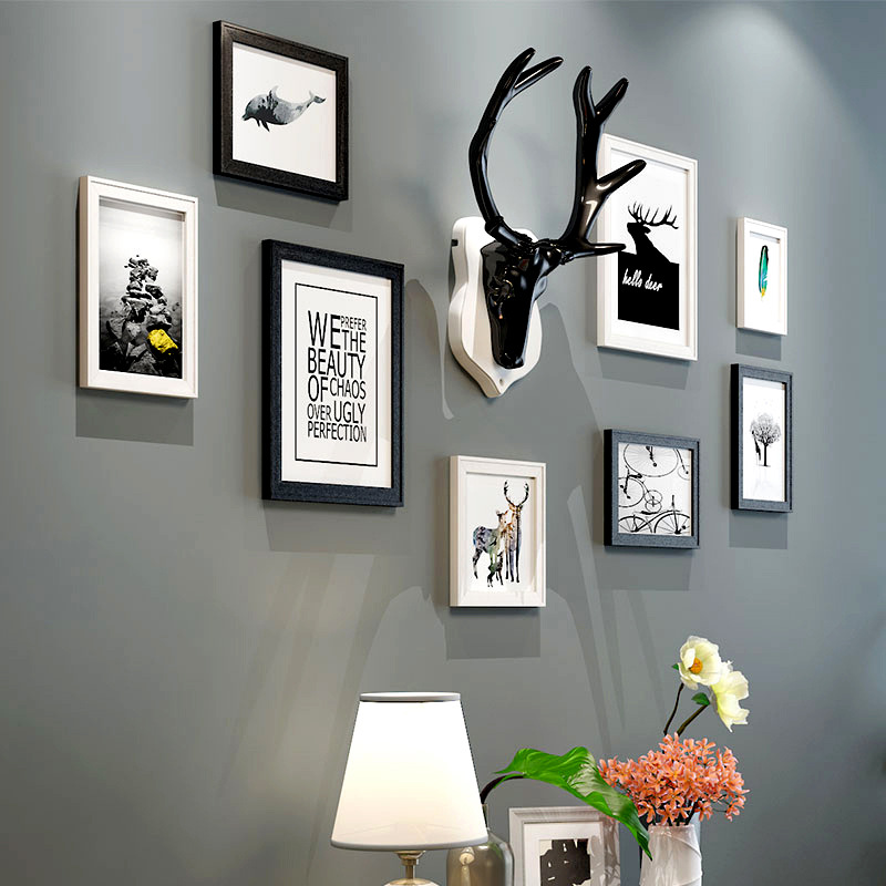 factory Direct selling Northern Europe a living room decorate Wood Frame Photo wall combination Simplicity solid wood Photo wall combination wholesale