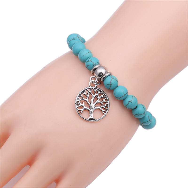 AliExpress turquesa 8mm Árbol de la vida colgante pulsera de cuentas de Europa y América pulsera de los hombres