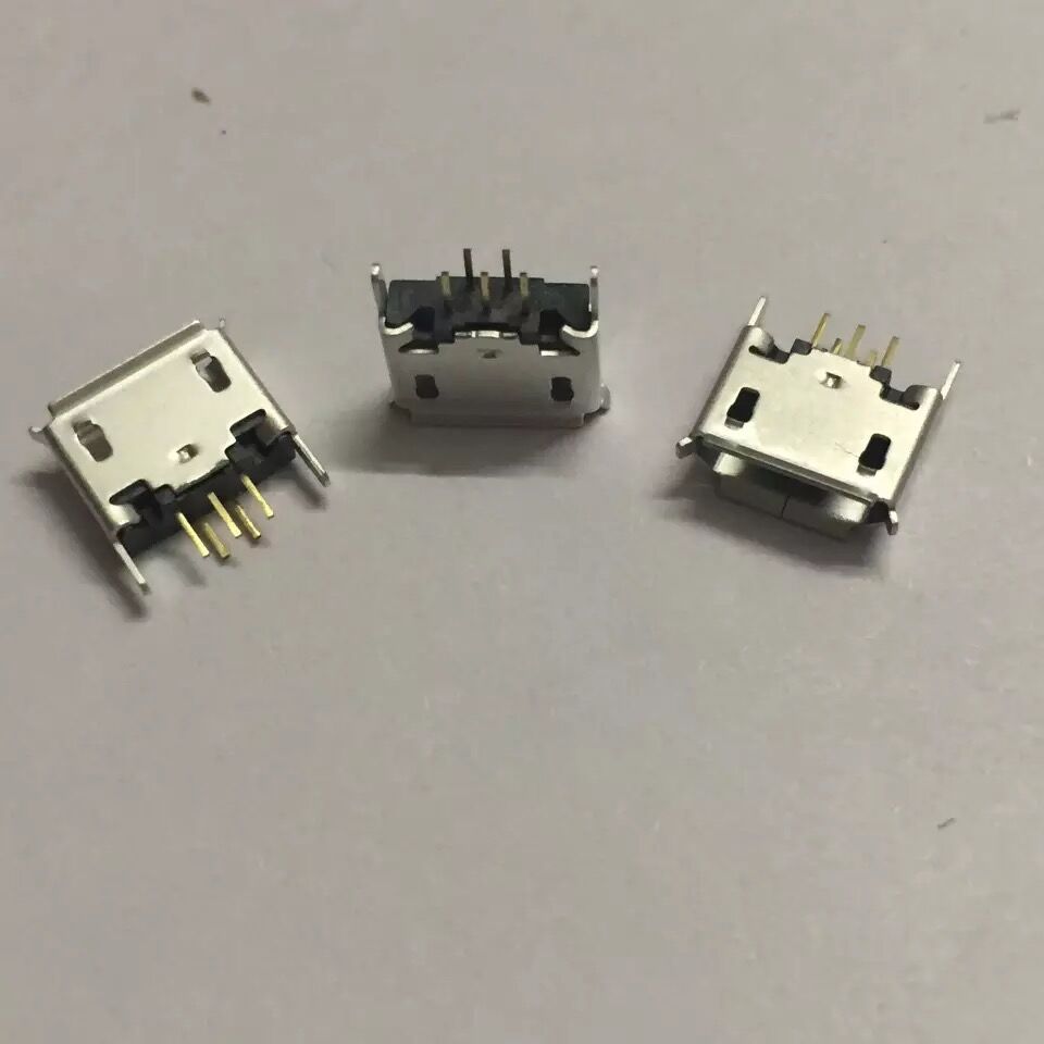 全铜 Micro 5P插座 立式180度 麦克5P 5针2脚 USB母座 编带