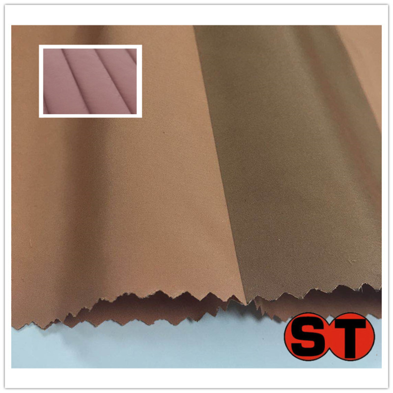 双层双色宽条纹全涤纶阳离子春亚纺免缝无缝直充绒无胆防绒羽绒服