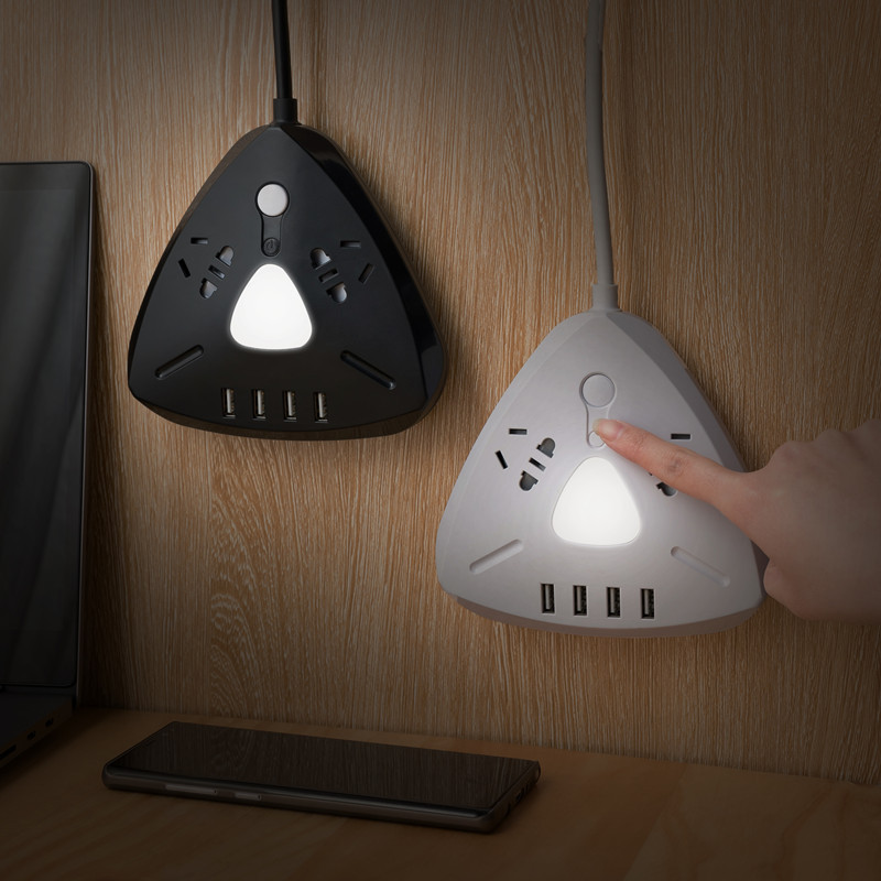 创意带夜灯多功能USB插座 智能手机充电排插 家用安全爬墙接线板