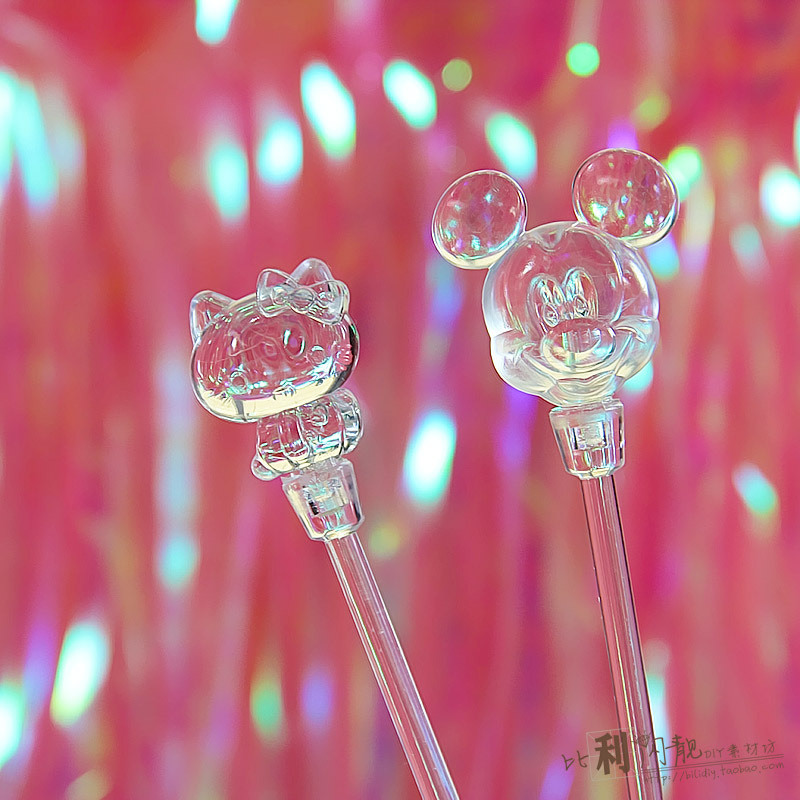 ins transparent Cartoon Stir stick KT Hello Kitty Mickey Crystal Mud tool Slim The stirring rod