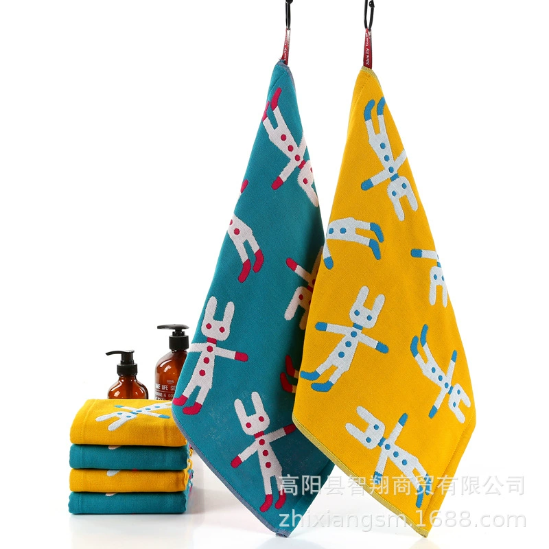 智阳 New Jacquard Machine Rabbit Water-absorbent and breathable four-layer gauze square towel Manufacturer wholesale kitchen towel