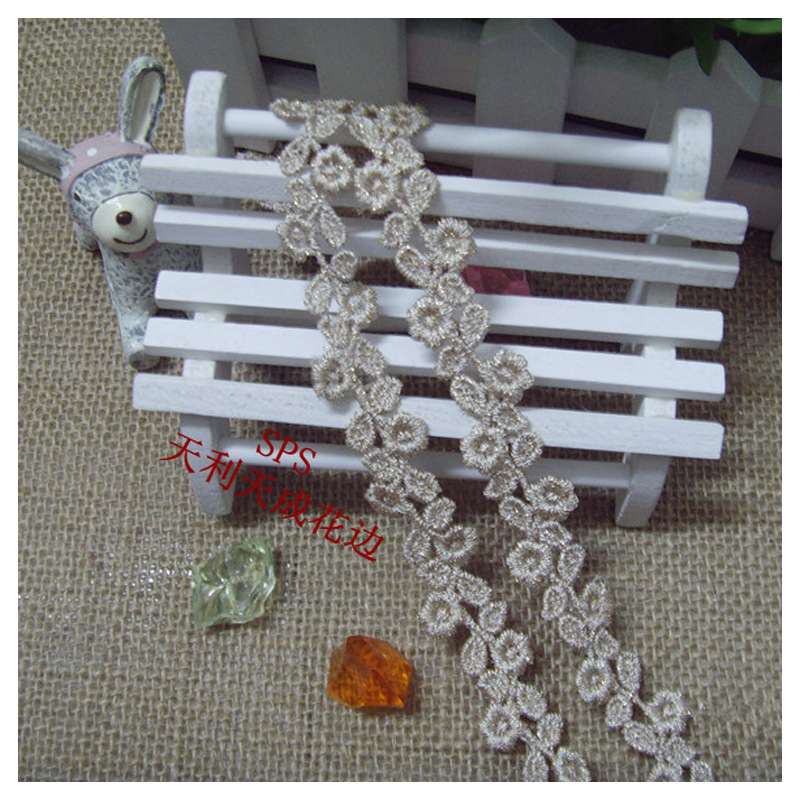 厂家供应 水溶刺绣 手工diy配件 涤纶蕾丝 4#金丝树叶花边辅料