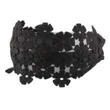 韓版氣質黑色蕾絲刺綉鏤空花紋布藝寬邊發箍女 外貿頭飾批發