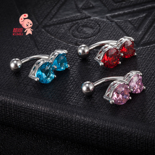 Factory direct sales of pierced navel jewelry, European and American personalized heart-shaped navel ring, double love zircon navel nail navel ring wholesale