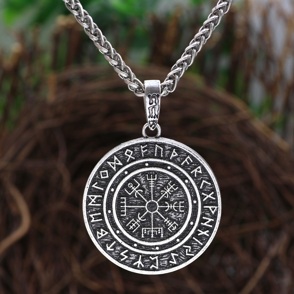 Wholesale Nordic Viking Odin Logo Compass Lunavan Vintage Necklace Men Pendant Jewelry