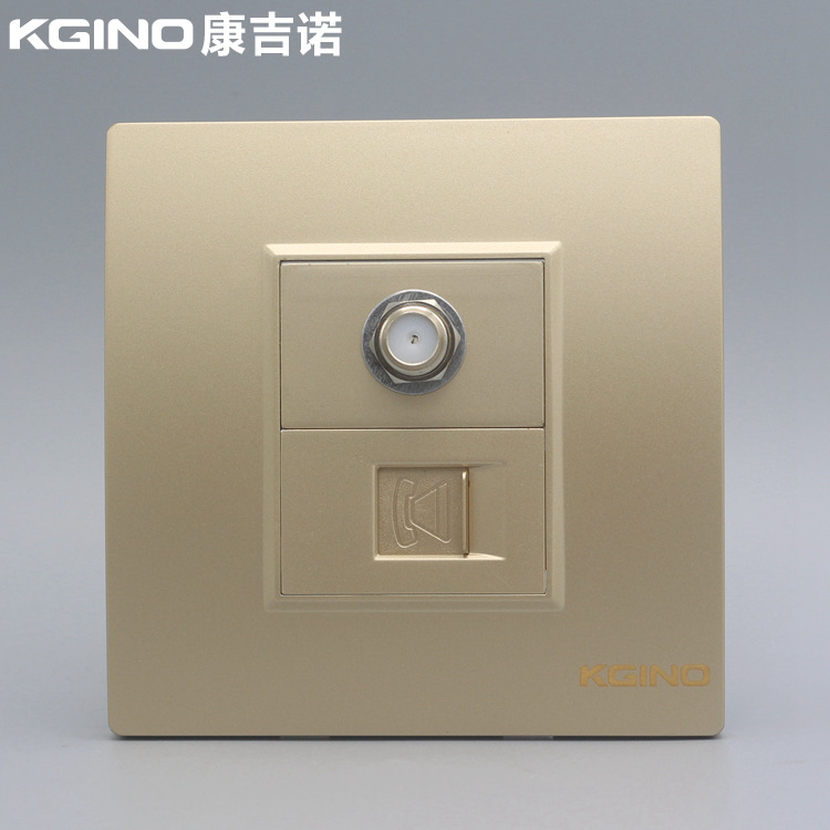 香槟金86型电话电视插座 香槟色语音电话卫星数字宽频英制F头面板
