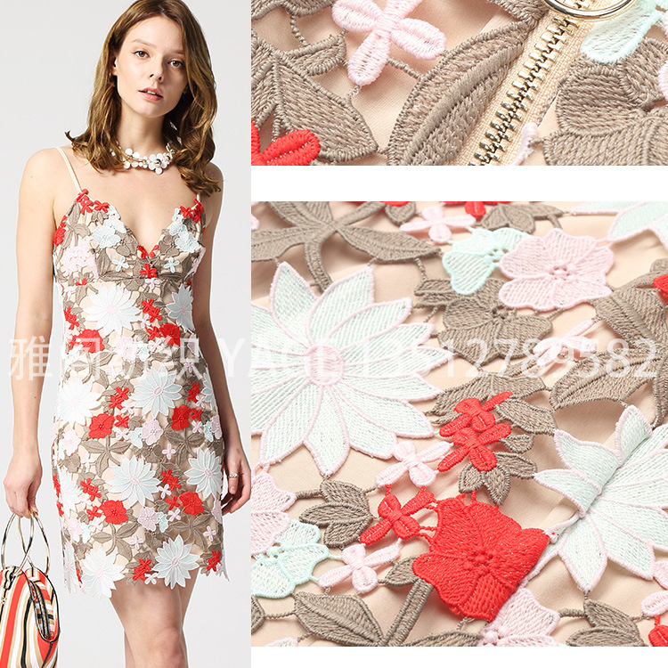 2022 Women's Embroidered Fabric Multi-Color Water-Soluble Floral Embroider Dress Embroidered Water-Soluble Lace All over