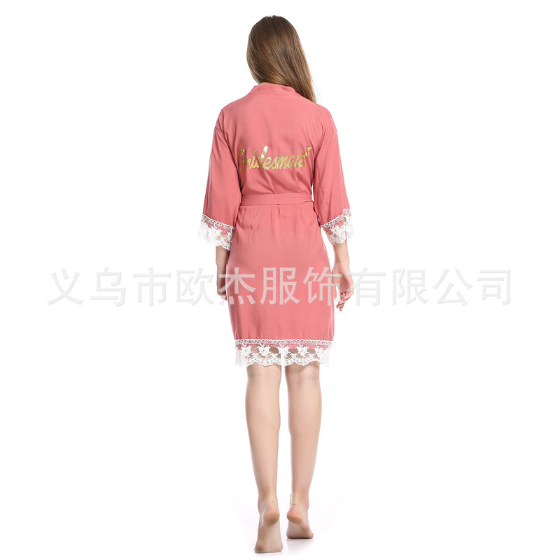 Amazon popular cotton lace pajamas bridal bridesmaid bronzing logo bathrobe summer women's homewear