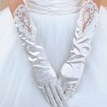 2018新款新娘婚紗手套 中長有指袖口花片婚紗禮儀手套 廠家直銷