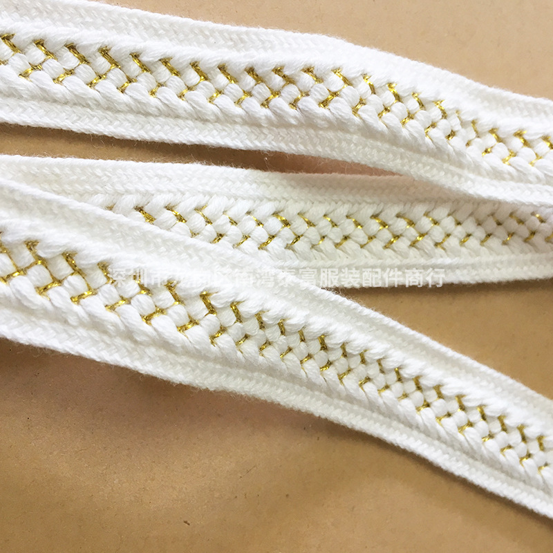 新款全棉半漂带金线编织织带 厂家直销棉布织带 服装装饰花边辅料