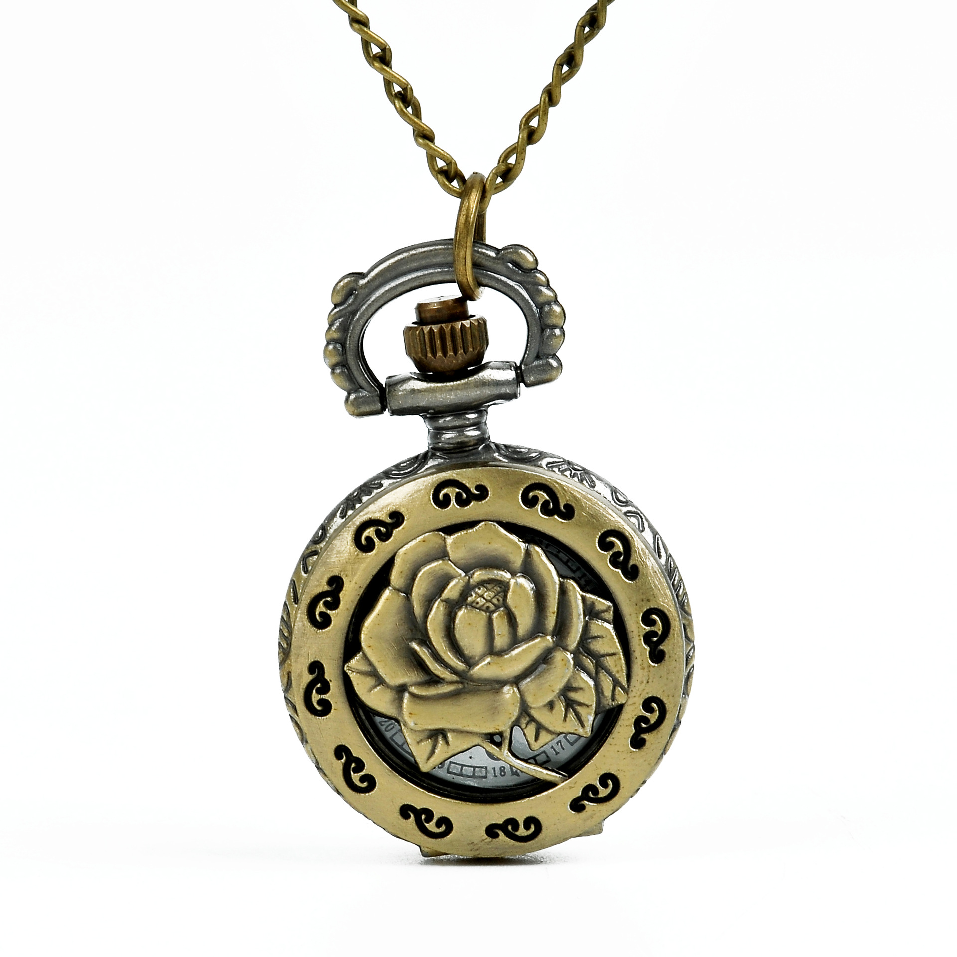 Small bronze hollow peony pocket watch hanging watch wholesale 6096
