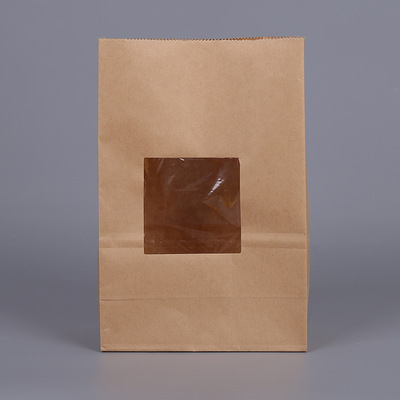 一次性淋膜防油牛皮纸尖底袋吐司面包外卖打包开窗方底食品包装袋