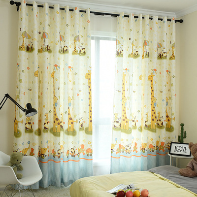 厂家直销 卡通长颈鹿印花 窗帘布成品布料 全遮光半遮光可选定制
