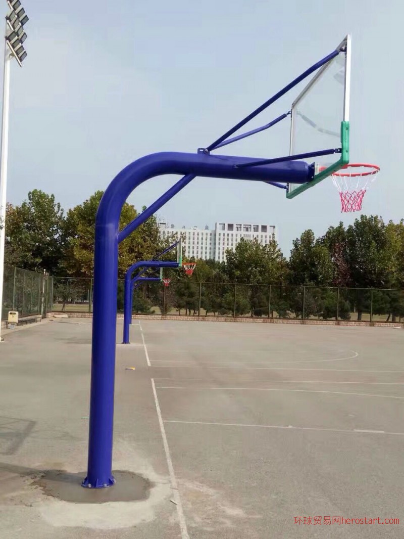 户外165地埋式圆管篮球架户外固定式单臂加厚蓝球架室外标准篮球