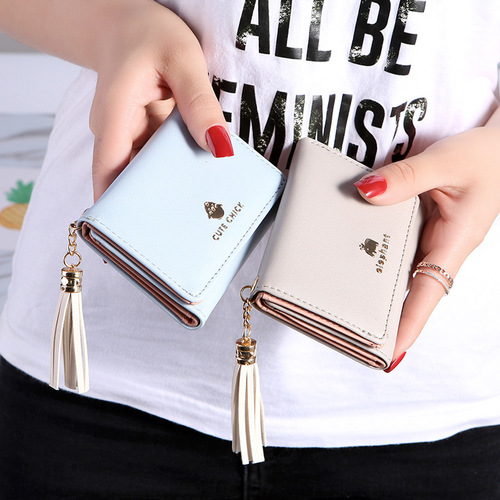 Women's New Style Small Wallet, Women's Tri-Fold Short Wallet with Tassel, Card Holder, Purse, Small Money Clip, Wholesale
