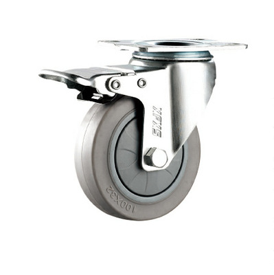 中型单轴TPR万向双刹灰色软橡胶轮子静音医疗推车脚轮XFXS兴锋