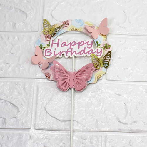Beautiful cake decoration pink blue three-dimensional butterfly happy birthday love wedding dessert table plug-in
