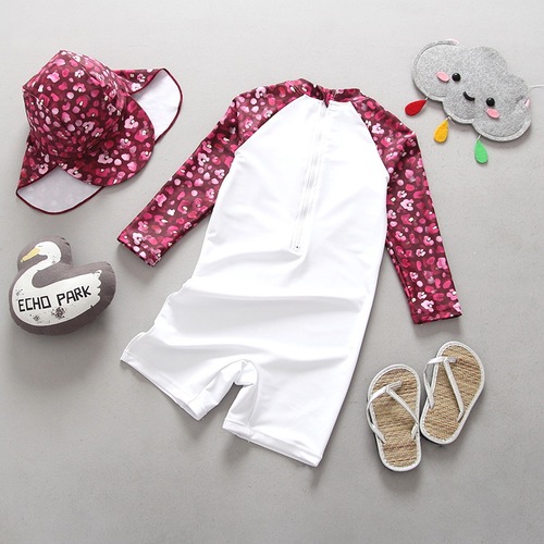 INS baby girl's cute kitten-shaped swimsuit, one-piece baby girl's sun protection surfing suit with hood