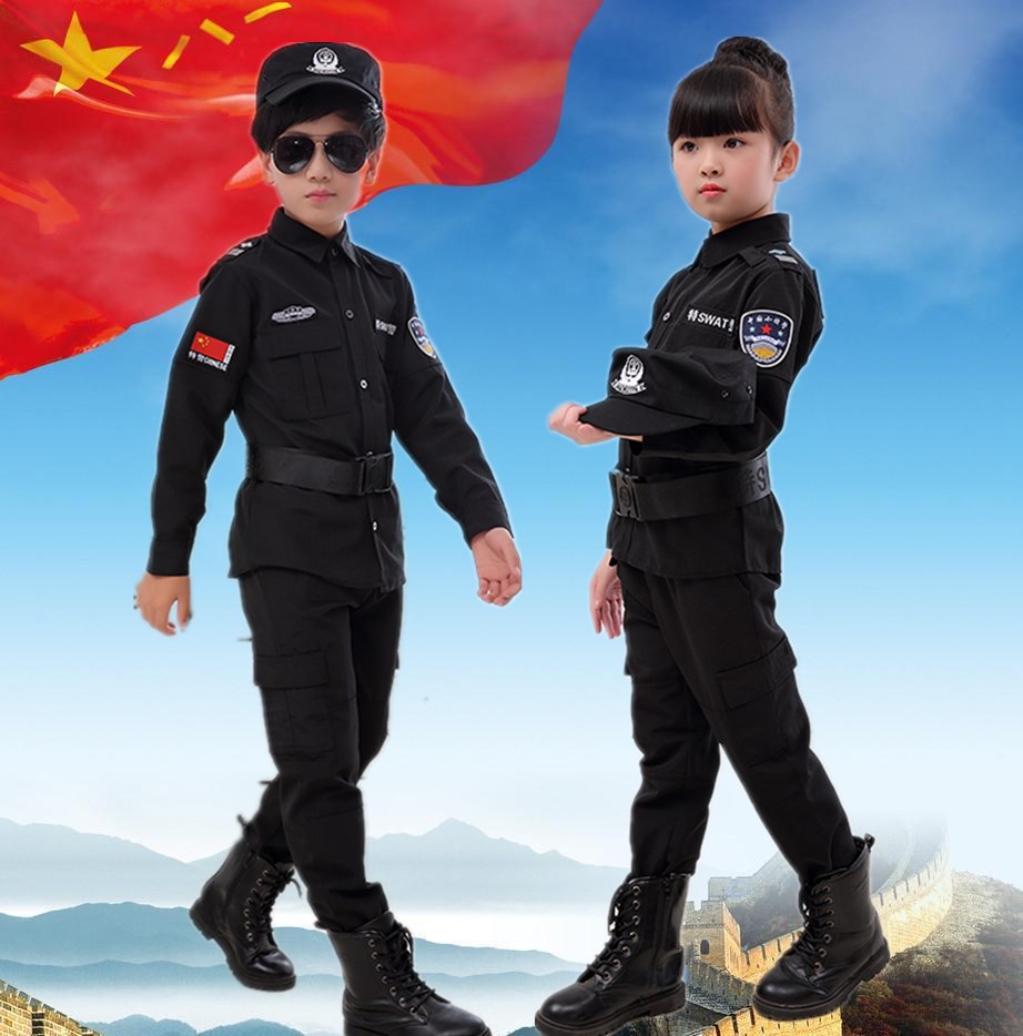 儿童演出服新款交警警察服套装外出表演特警摄影服少儿童特勤服装|ms