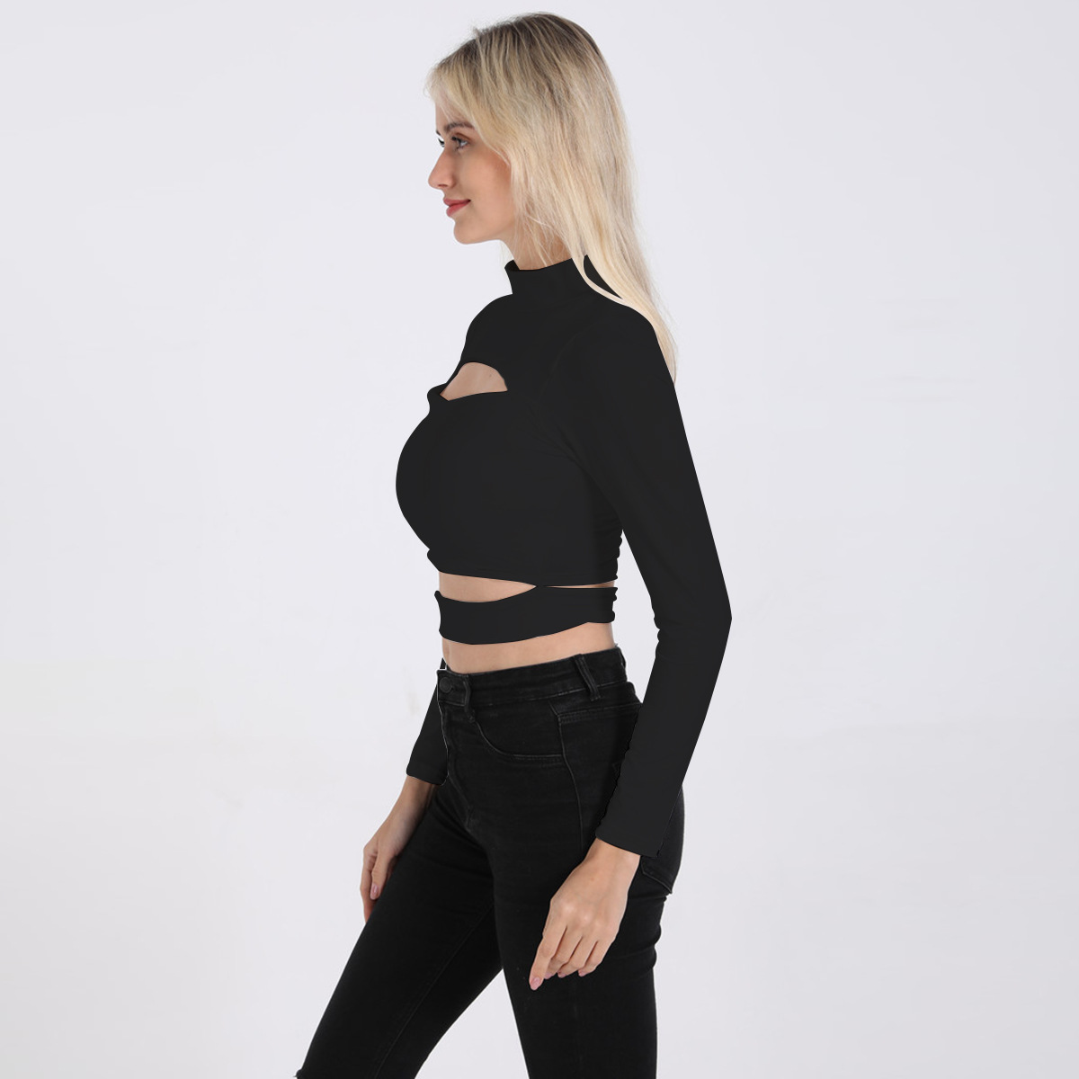 sexy hollow long-sleeved high-neck tops  NSZY17777