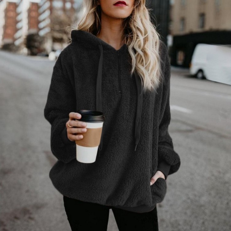 9442 Amazon AliExpress popular europea y americana de manga larga con capucha de color sólido suéter de las mujeres suéter chaqueta