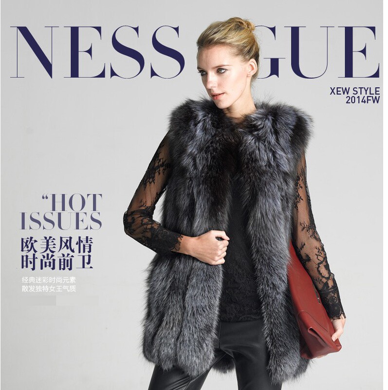 Faux Fox Fur Vest Women's Mid-length Women's Silver Fox European and American Coat Fur Haining Fur Coat Fur