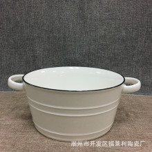 简约北欧风格简约陶瓷双耳碗沙拉碗防烫面汤碗甜品早餐燕麦碗餐具