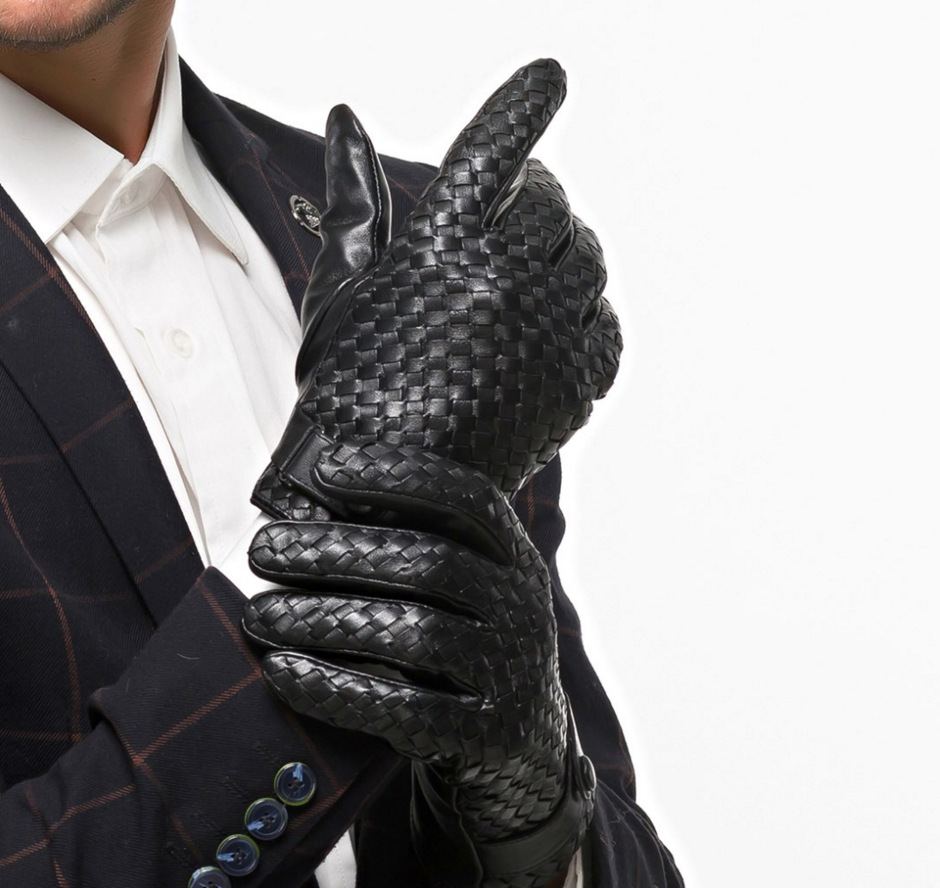 秋冬季新款整张小羊皮真皮手工编织男款手套韩版搭扣机车保暖DC00