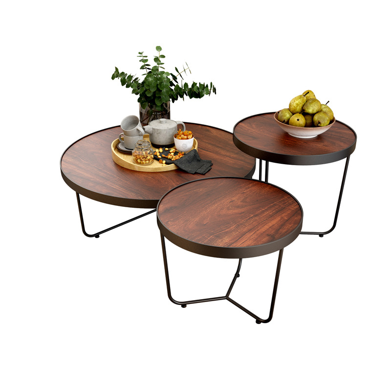 北欧简约铁艺茶几胡桃色边几角几 设计师实木茶几创意高低组合桌